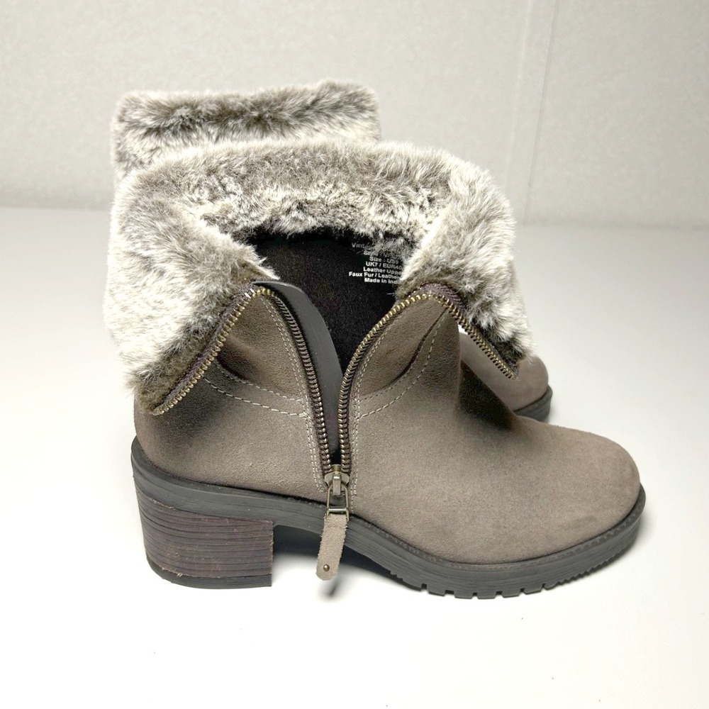 Vintage foundry women's Jeanette leather suede boots olive faux fur lined size 9 - Picture 6 of 10